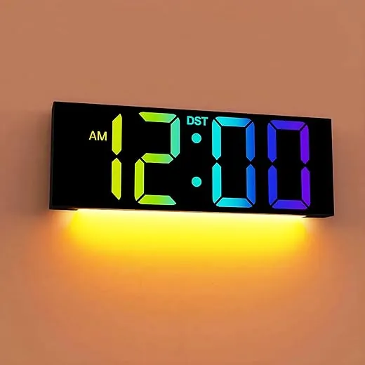 JALL 12'' Large Digital Wall Clock with Remote Control, Big LED Screen Dispaly, 8 RGB Colors, DST, Night Light for Living Room, Bedroom, Gift for Elderly