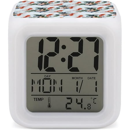 Japanese Red Fishes Navy Blue Anchor Palm Leaves Seamless Mini Digital Alarm Clocks[3096]