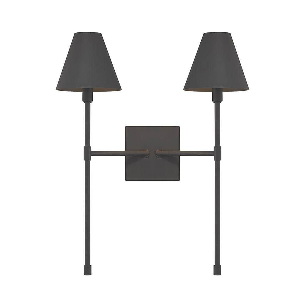 Jefferson 16 in. W x 20 in. H 2-Light Matte Black Wall...