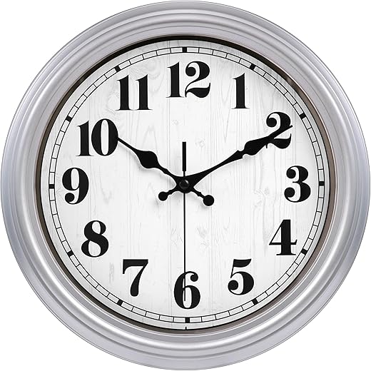 JENLYSTIME 12 Inch Retro Wall Clock Silent Non Ticking Battery Operated Movement Easy to Read Wall Clocks Decorate for Bedroom Living Room Kitchen Office(Silver)