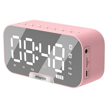 JGJJUGN LED Mirror Digital Alarm Clock with Big Time Display, Wireless Speaker Subwoofer, and Bluetooth Music Player for Hands-Free Calling and FM Radio