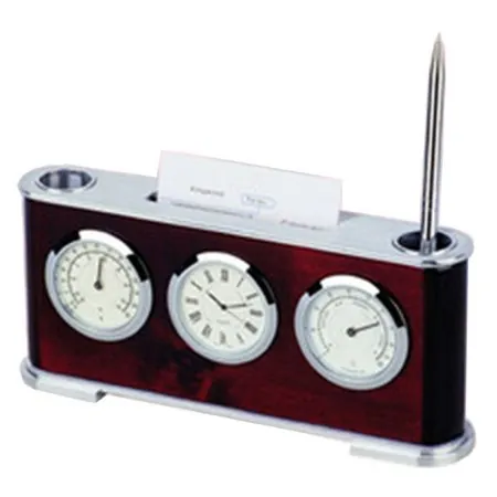 Jiallo Stainless Steel Clock with Pen Stand and Card Holder in Brown/Silver