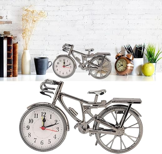 Jiawu Desk Clock, Vintage Bike Table Clock on Stand, Metal Desk Clock Cute Decorative Mantel Clock, Battery Operated and Easy to Read, Retro Metal Antique for Your Home Decor