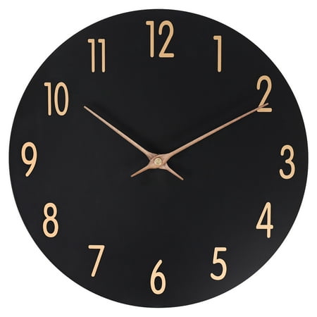 JoFomp 12 inch Modern Style Wood Silent Non-Ticking Battery Operated Wall Clock, Quartz Clock Decorative for Living Room, Kitchen, Home, Office (Black)