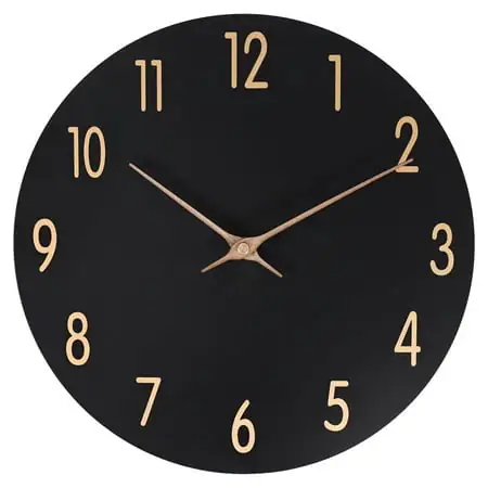 JoFomp 12 inch Modern Style Wood Silent Non-Ticking Battery Operated Wall Clock, Quartz Clock Decorative for Living Room, Kitchen, Home, Office (Black)