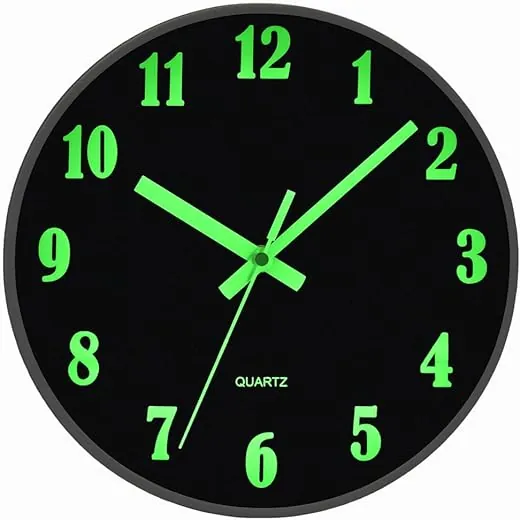 JoFomp Modern Night Light Wall Clock, 10 Inch Silent Non-Ticking Quartz Wall Clocks, Glow in The Dark Battery Operated Decorative Wall Clock for Bedroom, Kitchen, Living Room（10 inch）