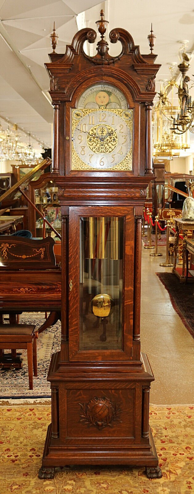 John Wanamaker Philadelphia Oak 9 Tube Grandfather Tall Case Clock Circa 1904
