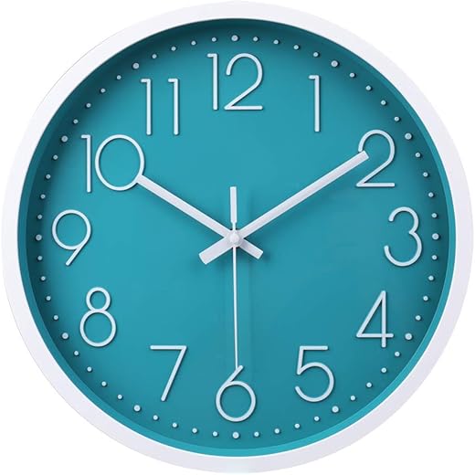 jomparis 12 Inch Silent Non-Ticking Battery Operated Round Turquoise Wall Clock Easy to Read for Pool/Home/Office/School/Kitchen/Bedroom/Living Room Teal Clocks