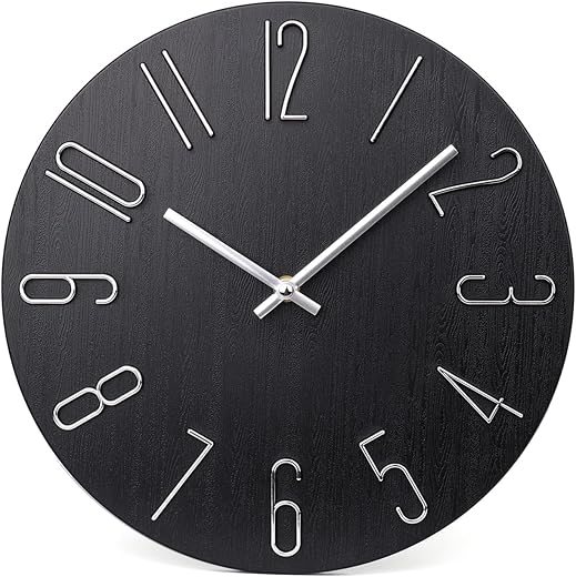 jomparis Wall Clock 12 Silent Non-Ticking Modern Style Wooden Wall Clocks Decorative for Office Home Bedroom School (Black)