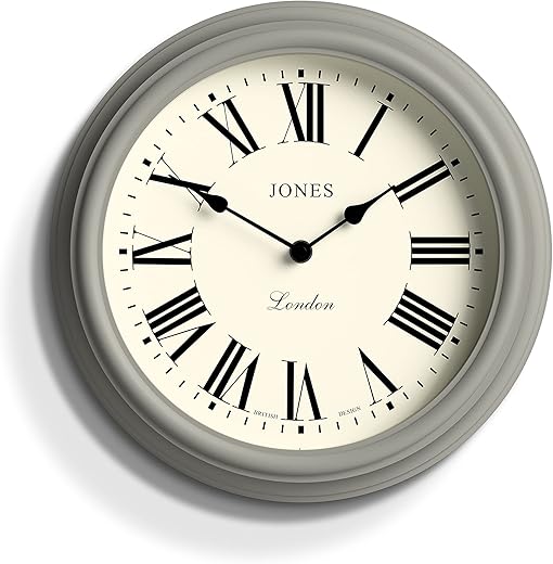 JONES CLOCKS® Venetian Wall Clock | Classic Round Clock | 12 inch | Grey | Roman Numerals | Traditional Design Ideal for Kitchen, Living Room or Bedroom