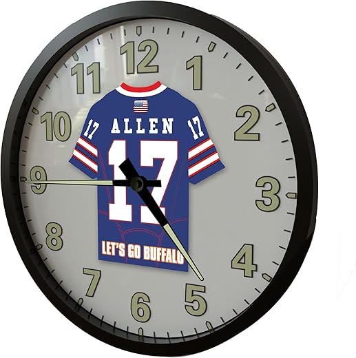 JOSH ALLEN BUFFALO FOOTBALL GIFTS - BILLS SUPERSTAR GLOW IN THE DARK FOURTEEN INCH WALL CLOCK!!!