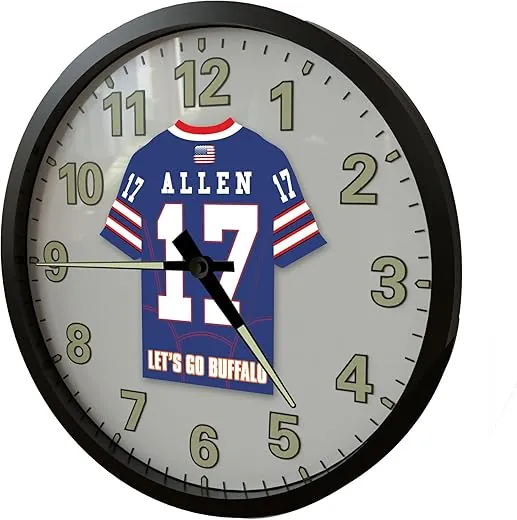 JOSH ALLEN BUFFALO FOOTBALL GIFTS - BILLS SUPERSTAR GLOW IN THE DARK FOURTEEN INCH WALL CLOCK!!!