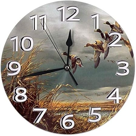 JUJUE Hunting Flying Wild Ducks Wall Clock 9.5 Inch Round Quiet Clock for Home Office Room Decorative