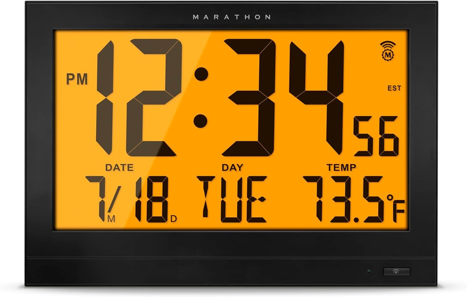 Jumbo Atomic Wall Clock with Automatic Backlight, Black - Large 15-Inch Display