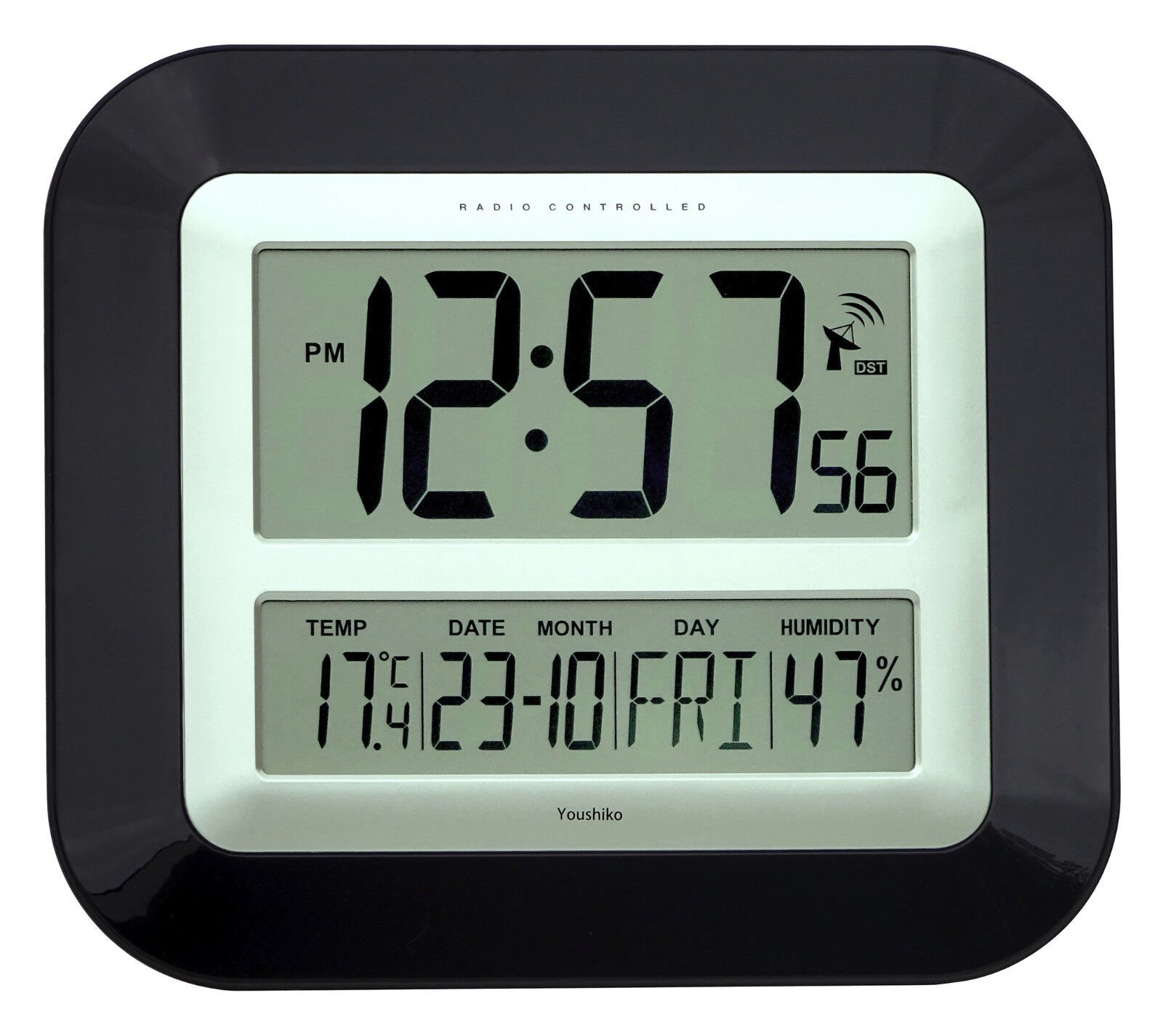 Jumbo LCD Radio Controlled Wall Clock with Temperature and Humidity display