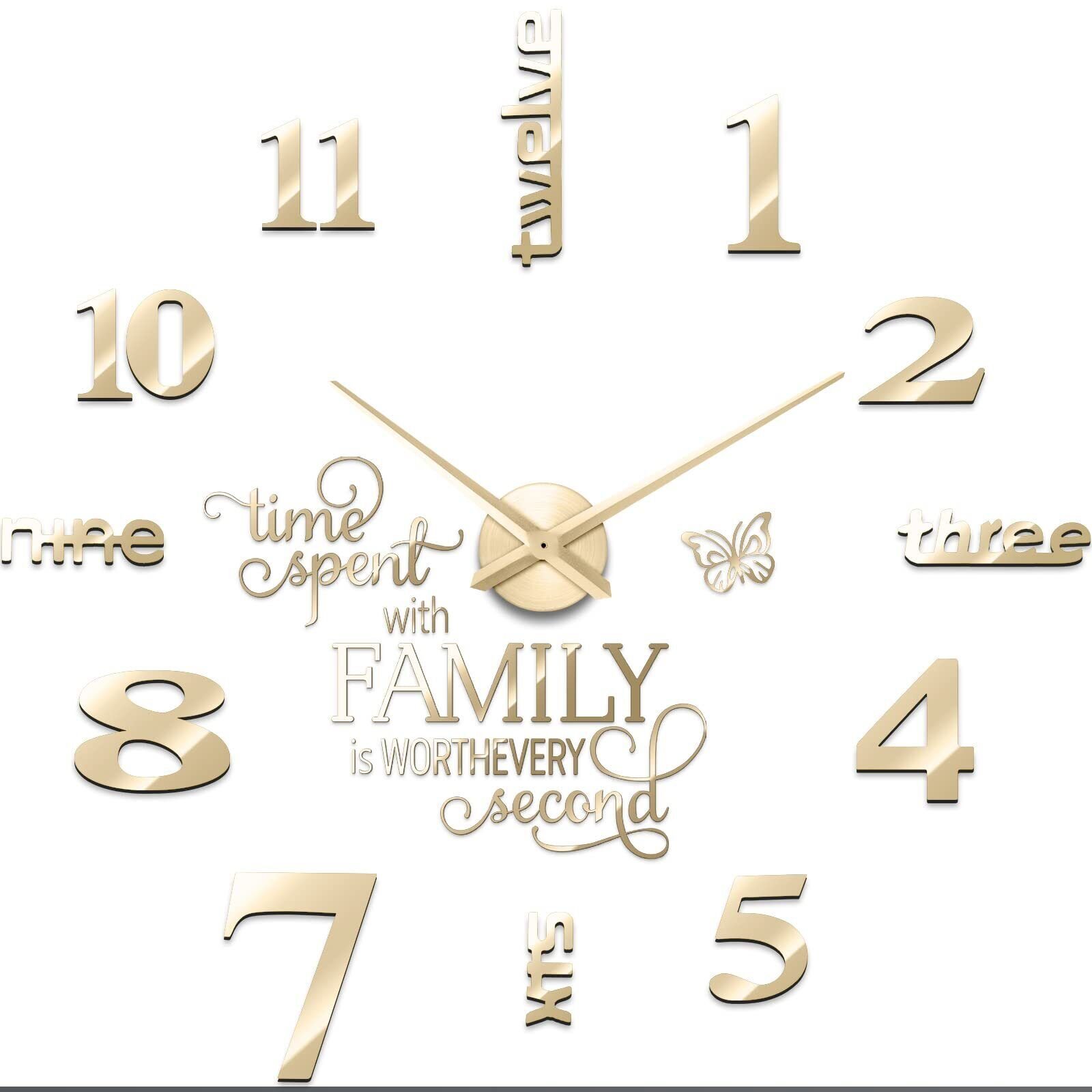 Junkin 3D Large Frameless DIY Wall ClockModern Decor Family Quote Wall Sticke...