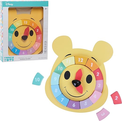 Just Play Disney Wooden Toys Winnie the Pooh Puzzle Clock, Preschool Learning and Education, Officially Licensed Kids Toys for Ages 2 Up, Amazon Exclusive