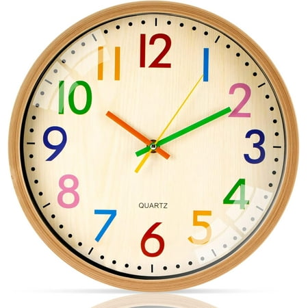 KABB Kids Wall Clock 12 Inch Quartz Analog Battery Operated Silent Non-Ticking, Easy to Read