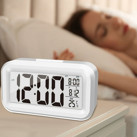 Kafsov Upgraded 4.5-Inch Digital Alarm Clock with Temperature Display, Battery Operated, Large LED Display, Smart Nightlight, Snooze, 12/24H White