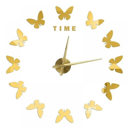 KARLSITEK Big Wall Clock 3D Mirror Butterfly Sticker Big Watch Home Office Decoration Gift