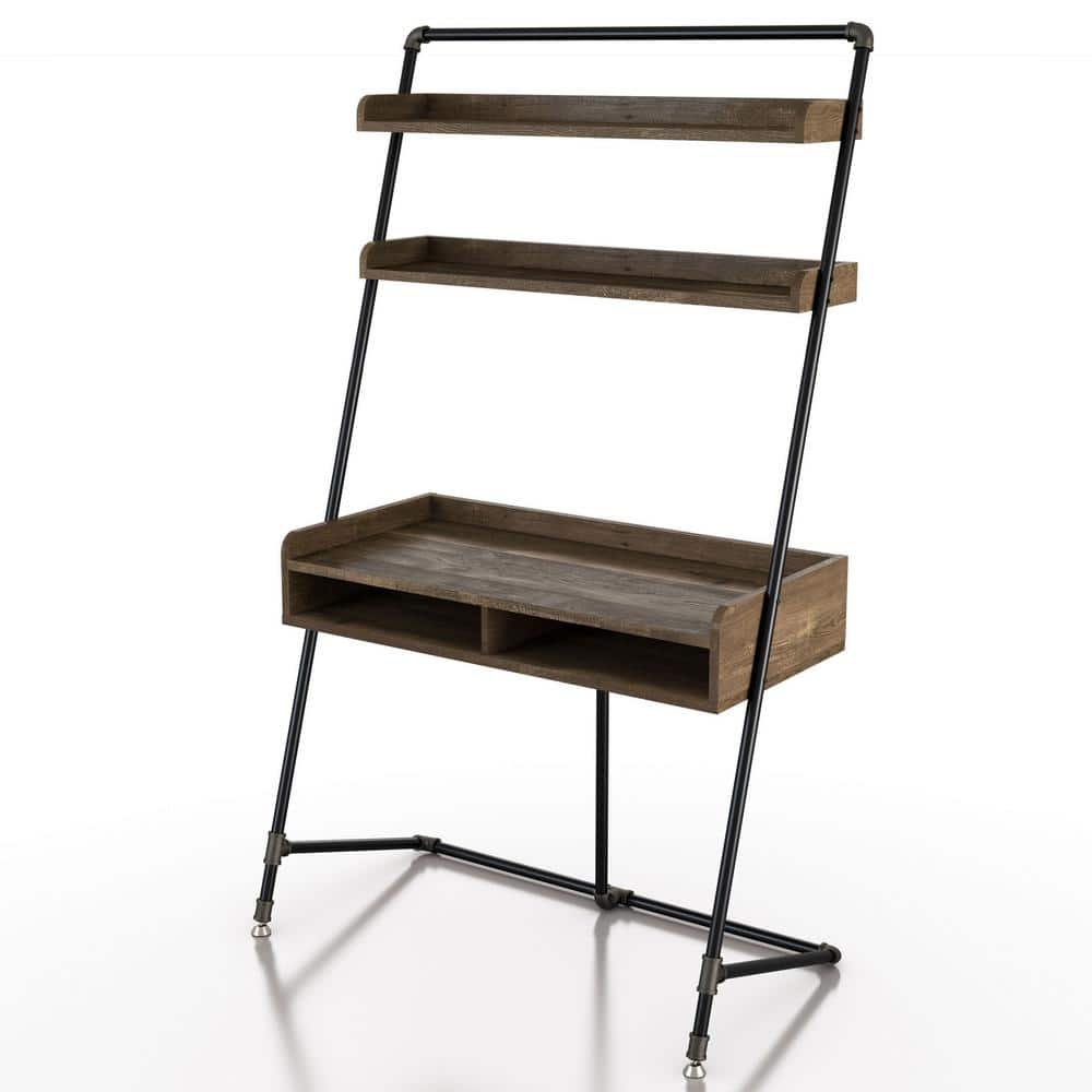 Kasia 41.71 in. W Reclaimed Oak Leaning Writing Desk With 2-Shelves