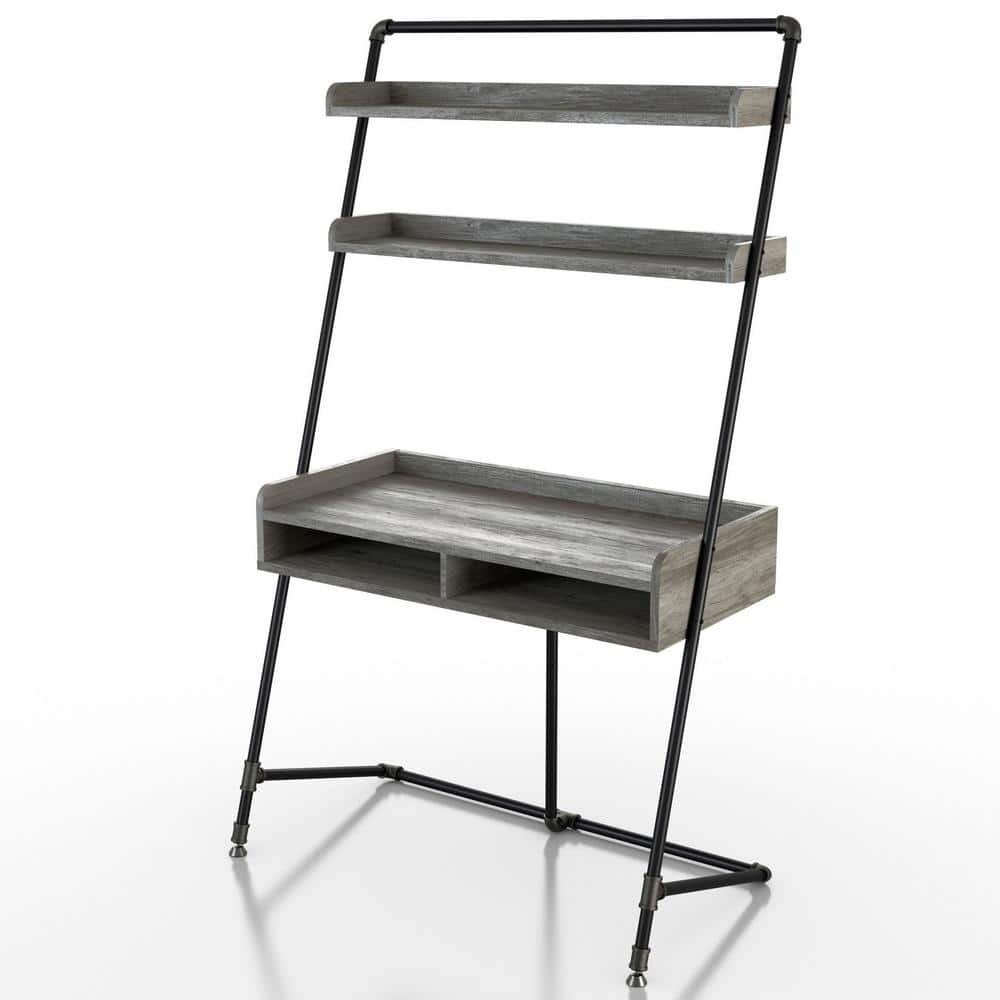 Kasia 41.71 in. W Vintage Gray Oak Leaning Writing Desk With 2-Shelves