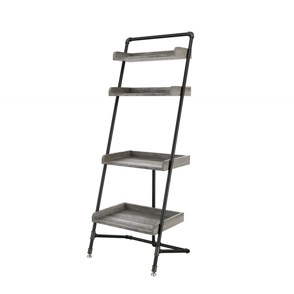 Kasia 71 in. H Vintage Gray MDF 4-Shelf Leaning Accent Bookcase With...