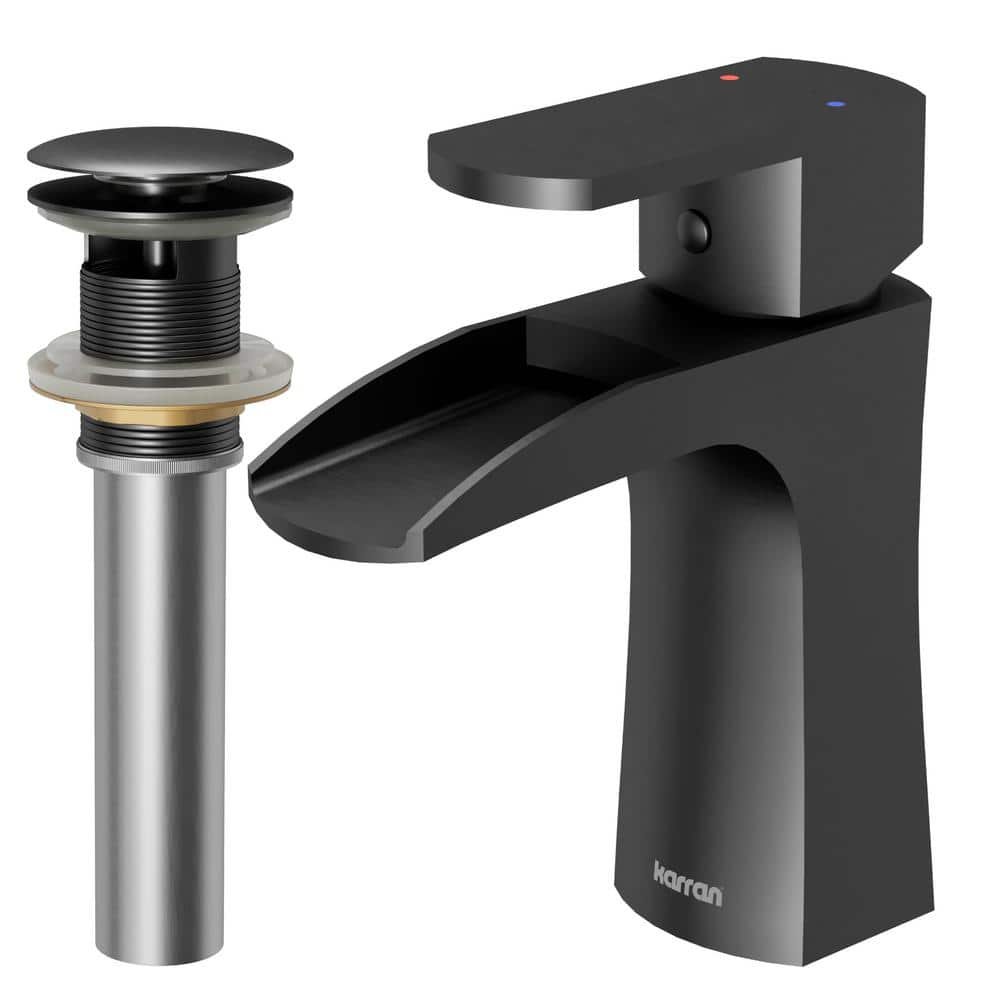 Kassel Single-Handle Single-Hole Basin Bathroom Faucet with Matching Pop-Up Drain in Gunmetal...