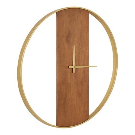 Kate and Laurel Ladd Modern Glam 24 Numberless Wood and Metal Round Wall Clock, Walnut Brown and Gold, Contemporary Wall Decor