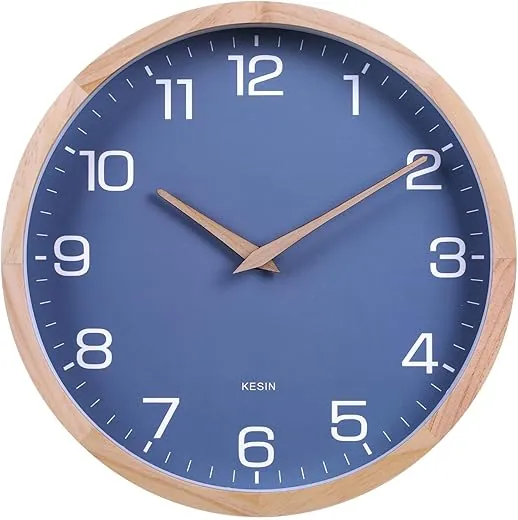 Kesin Wall Clock 12 Inch Silent Non Ticking Wood Wall Clocks Battery Operated - Wooden Blue Modern Simple Clock Decorative for Kitchen,Living Room,Bedroom,Kid’s Room