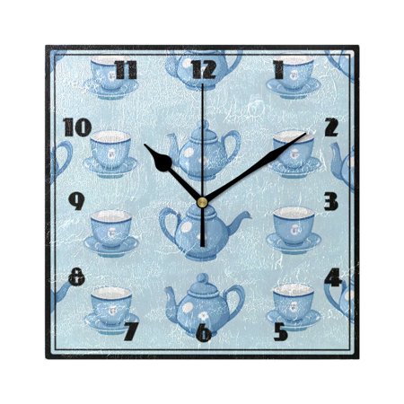 Kettle and Tea Cup Wall Clock 7.78 Non-Ticking Silent Battery Operated for Home Bedroom Office Kitchen Living Room