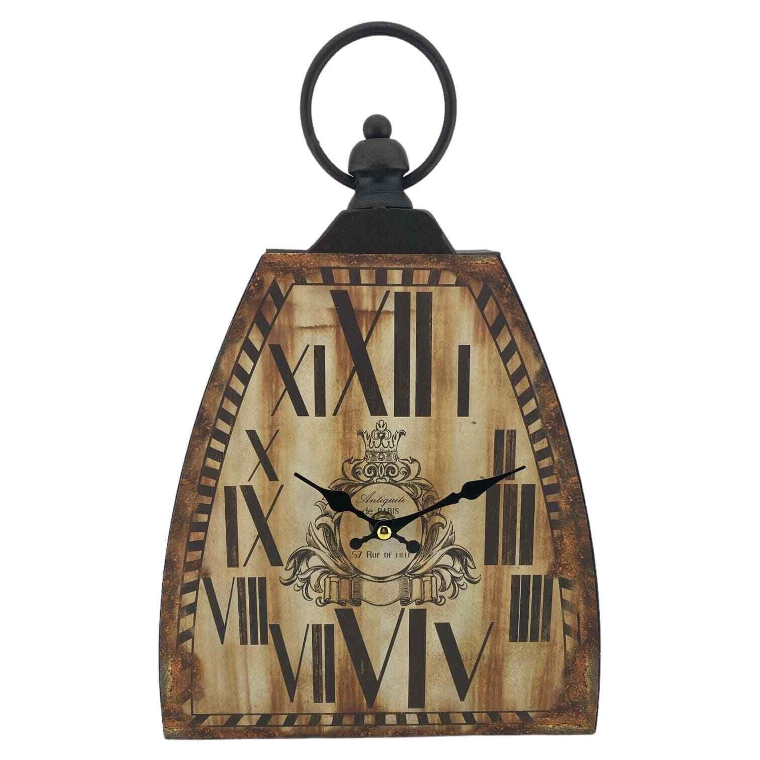 Kettle Bell Clock Shed Collection Brown Metal Wall Mantel Desk Shelf 9x12.7" NEW