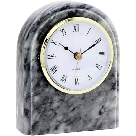 KhanImports Genuine Gray Marble Clock, Decorative Grey Stone Desk or Shelf Clock - 6 Inch