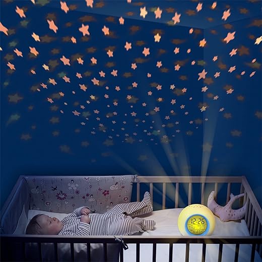 Kids Alarm Clock Boys,Moon Stars Projector Alarm Clock,7 Color Changing Nightlight Clock,Snooze Touch Control Temperature for Kids Bedrooms, Digital Clock for Girls Boys Children Birthday Gifts