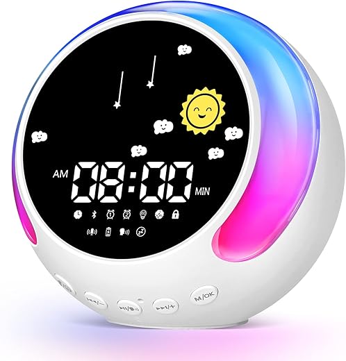 Kids Alarm Clock, Dual Alarm Clock with Touch Night Light Dimmable, Ok to Wake Clock for Kids, Wake Up Light with Sleep Trainer, DIY Alarm Clock Ringtones, Bluetooth Speaker, Girl/Boy Bedroom Gift.