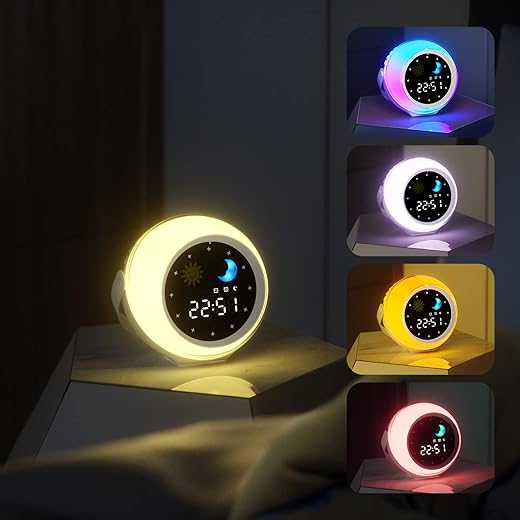 Kids Alarm Clock for Bedroom Decor, Ok to Wake Digital Clock for Toddlers with Sunrise & Moon, White Noise Sound Machine & Night Light for Girl/Boy, Children Sleep Trainer (Yellow) Mini