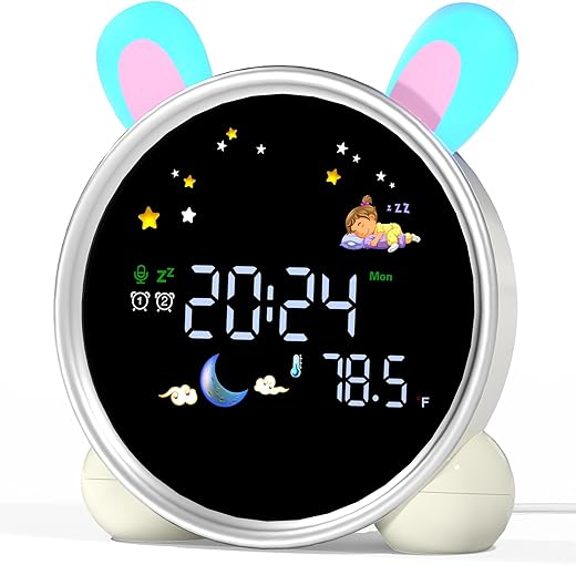 Kids Alarm Clock, OK to Wake Clock for Kids, Stay in Bed Clock and Sleep Training, Nap Timer Temperature Detect Cute Room Decor, Gift Ideas for Kids Toddler Boy Girl(Rabbit)