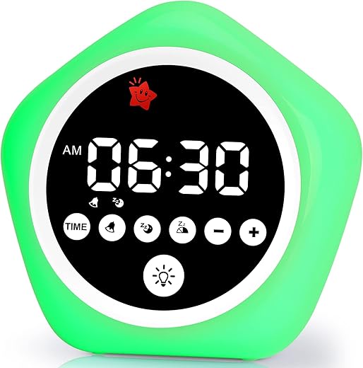 Kids Alarm Clock, Ok to Wake Clock with Green Light Red Light, Toddler Sleep Training Clock for Children