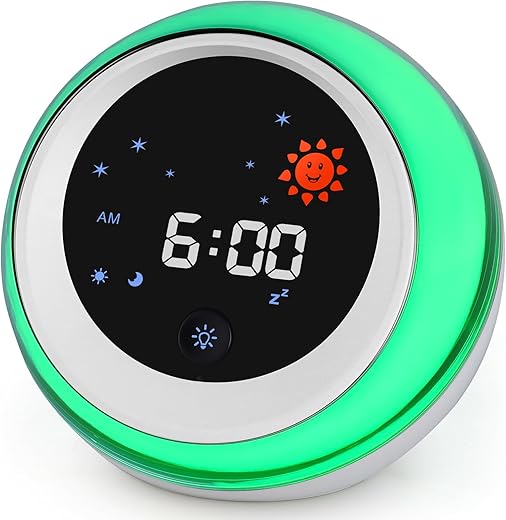 Kids Alarm Clock, Ok to Wake Clock with Sun & Star, Sound Machine, Night Lights, Nap Timer, Sleep Training Clock for Toddlers, Child