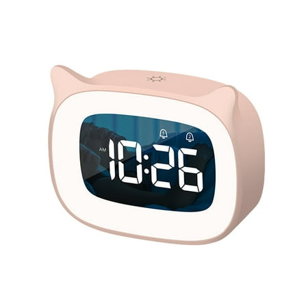 Kids Alarm Clock With Night Light,Rechargeable,Cute Cat Ear Clock For Boys Girls,Digital Clock For Children'S Bedroom - Pink