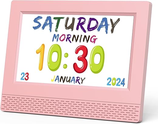 Kids Digital Alarm Clock Colorful, 7 Large LED Time Display Children's Sleep Trainer, Eye-Caring Digital Clock for Girls Boys Bedrooms Bedside, 17 Alarm Clock Settings Easy to Use Kids Birthday Gift