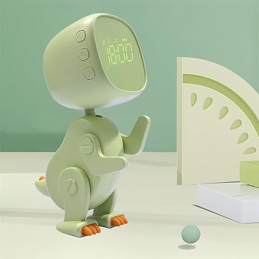 Kids Dinosaur Alarm Clock for Boys and Girls Bedroom LED Cute Bedside Clock with Digital Display Children's Sleep Trainer Ok to Wake Light and Night Light for Kids(Green)