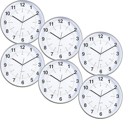 Kiera Grace 6-Pack Aster Silent Analog Wall Clocks for Home or Office, 10 x 1.5, Black