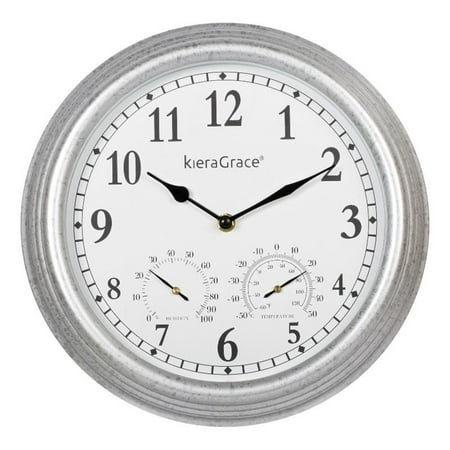 Kiera Grace Indoor/Outdoor Silver Galvin 12 Plastic Wall Clock