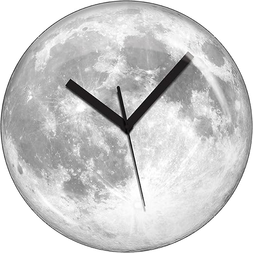 Kikkerland Claire de Lune Moonlight Glow in The Dark LED Illuminating Glass Dome Wall Clock, Astronomy, Novelty Night Light,