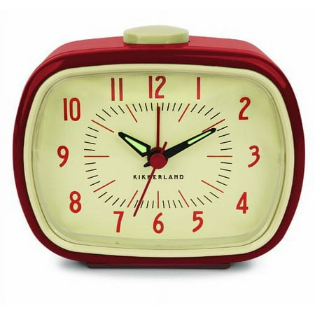 Kikkerland Retro Battery Operated Alarm Clock, Red