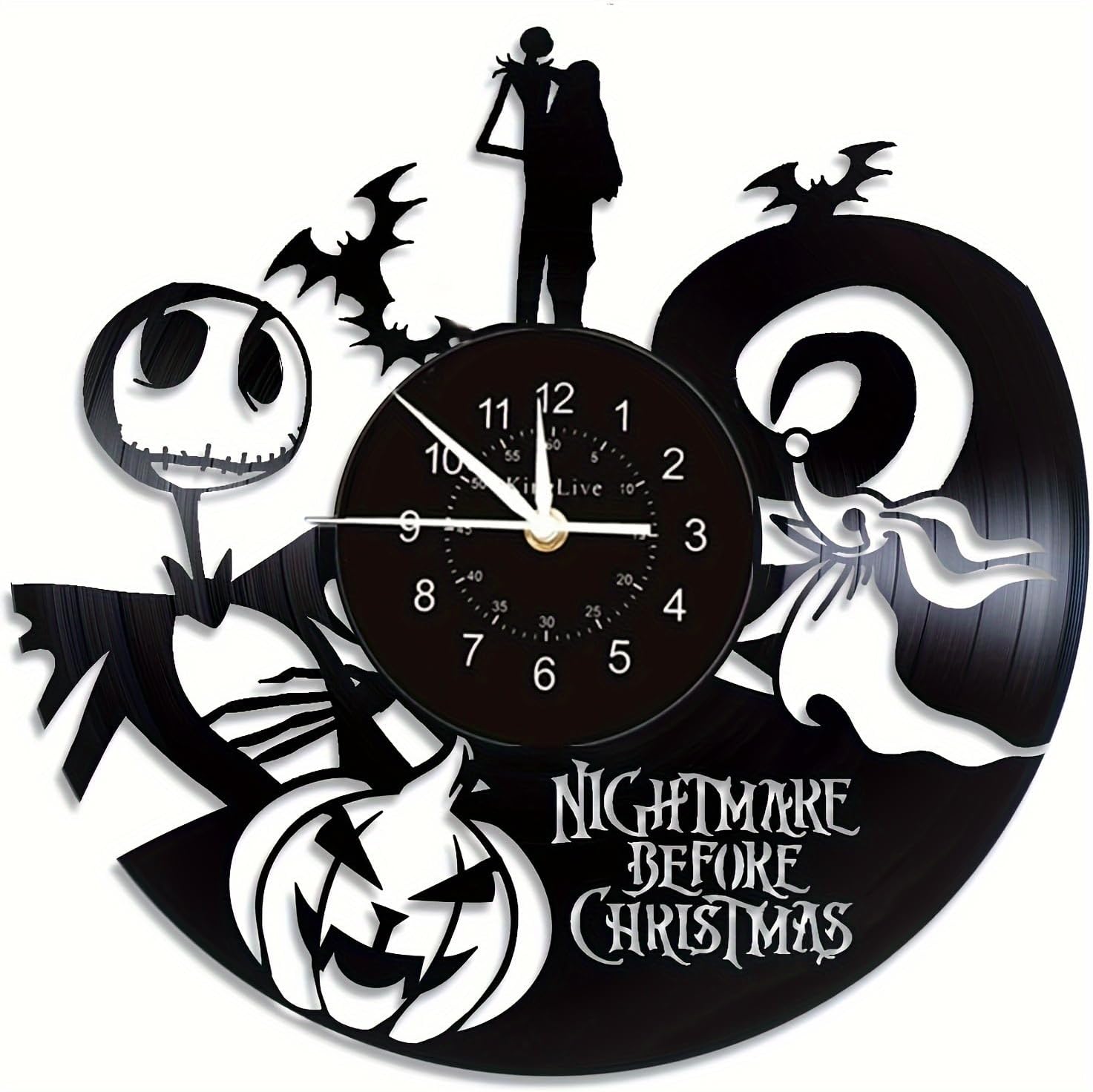 KingLive Sally&Jack Skellington Vinyl Record Wall Clock - Decorate Your Home, Living Room, Bedroom, Kitchen, and Toilet with Christmas Eve, 12 inches, Black.