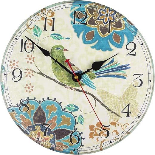 KI Store Silent Wall Clocks for Living Room Kitchen Decor Bathroom Farmhouse Cabin Non Ticking Decorative Clock 12-Inch Boho Round Clocks