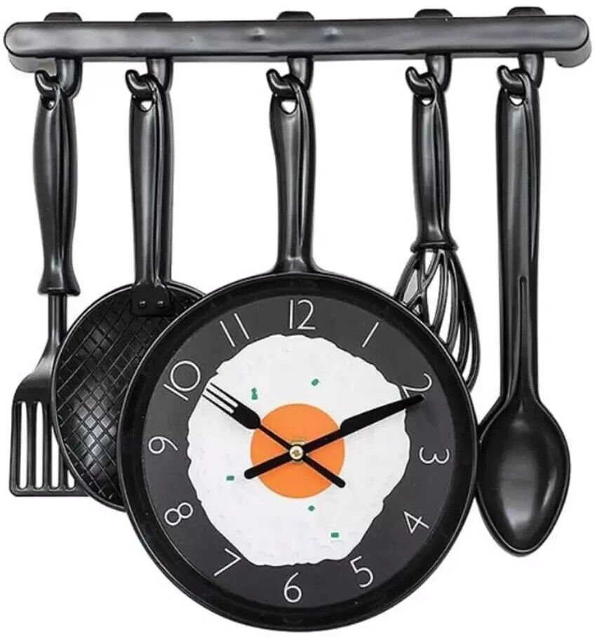Kitchen Decorative Frying Pan Wall Mounted Clock with Fried Egg for Dinning Hall