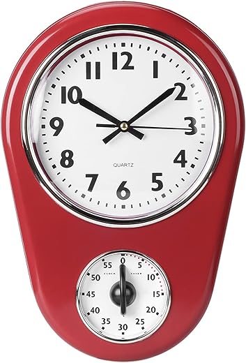 Kitchen Time Wall Clock, Home Retro Kitchen Timer, Bell Wall Clock, Hanging Clock with Large Display for Home Kitchen Room Decoration